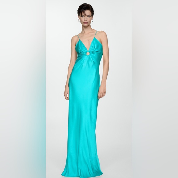 Mango satin keyhole dress - blue, petite - Picture 2 of 2